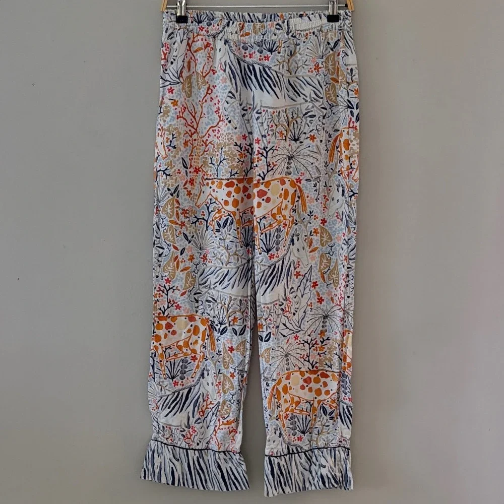 Vikki Chu for Anthropologie Animal Print Pajama Pants Small Safari‎ Ruffle Hem